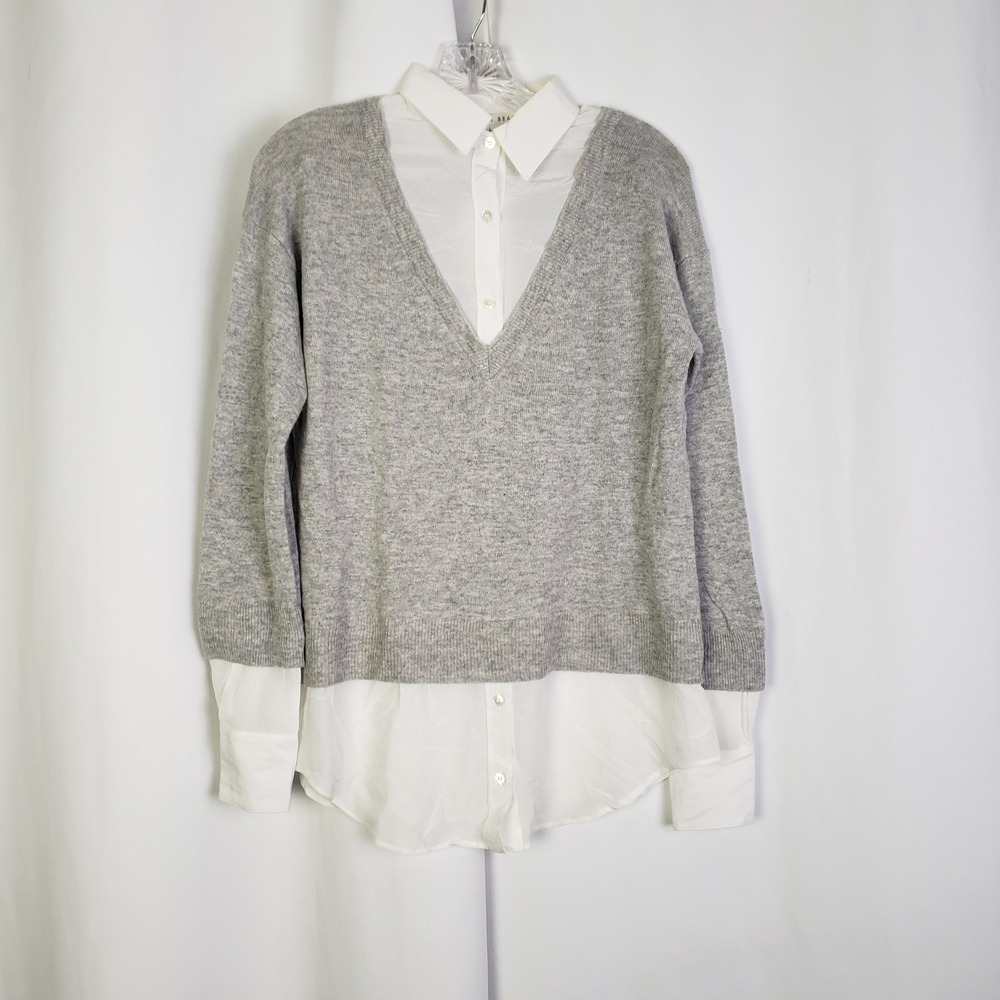 Veronica Beard Brami Mixed Media Sweater Grey Silk Merino Cashmere Size S